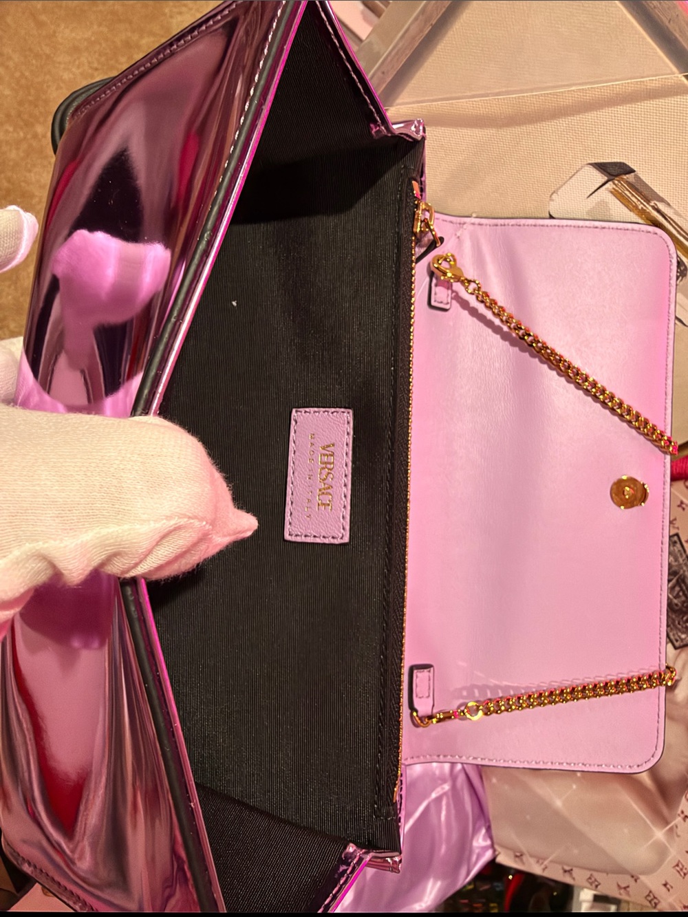 Versace NWT 💥 sold out💥 pink graphite clutch Crossbody chain bag - Picture 6 of 8